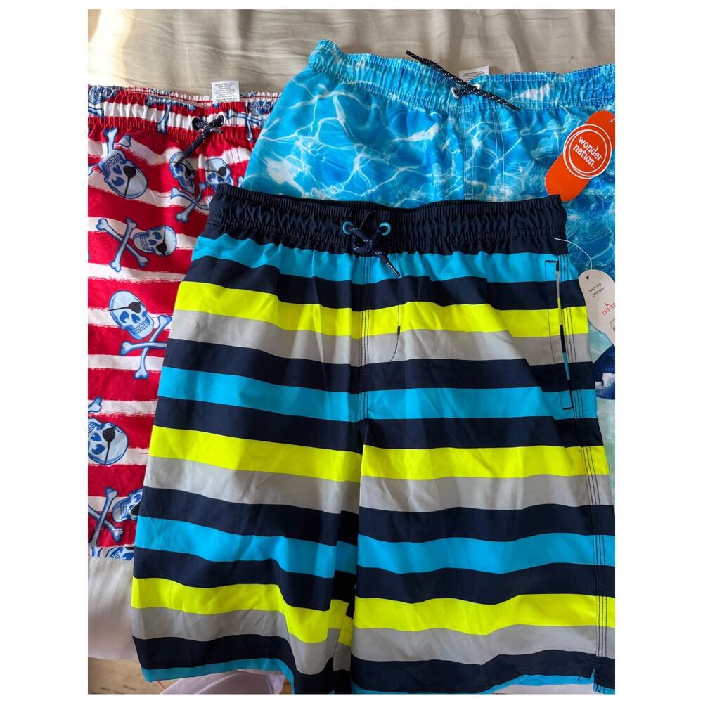NEW Wonder Nation pirate, blue shark and blue stripe bathing suit size 10-12